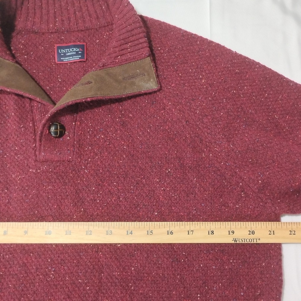 UNTUCKit Gordonne Lambswool Sweater Men's Medium M Henley Maroon Regular Donegal - Picture 2 of 13